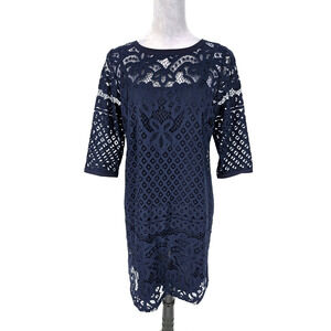 Loft Dress Petites 8P Navy Blue Lace Lined Shift Evening Wedding Formal New